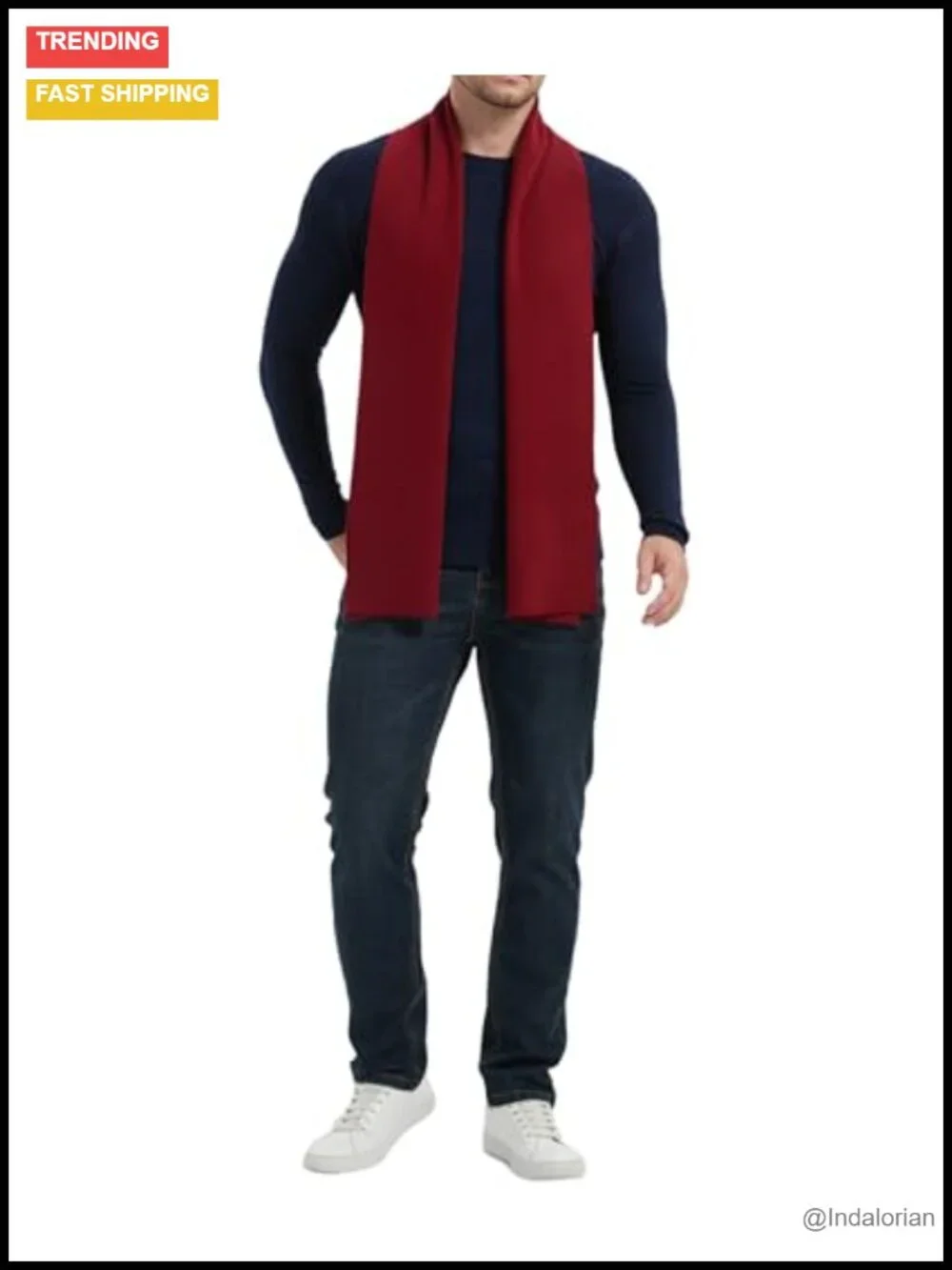 Men's Winter Scarf Long Soft Solid Color Cashmere Blend Scarf
